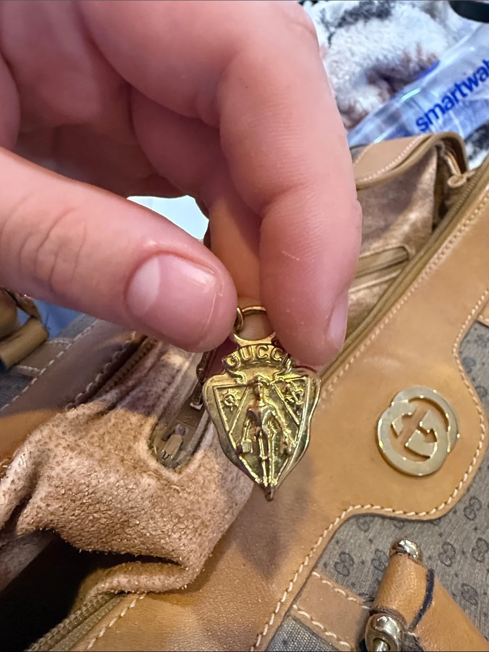 Authentic vintage Gucci Brown and Tan GG Canvas Satchel with Gold Hardware